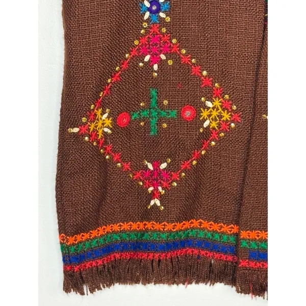 Vintage‎ Embroidered Knit Vest Womens Small Brown Boho Shell Fringe Trim - Image 5