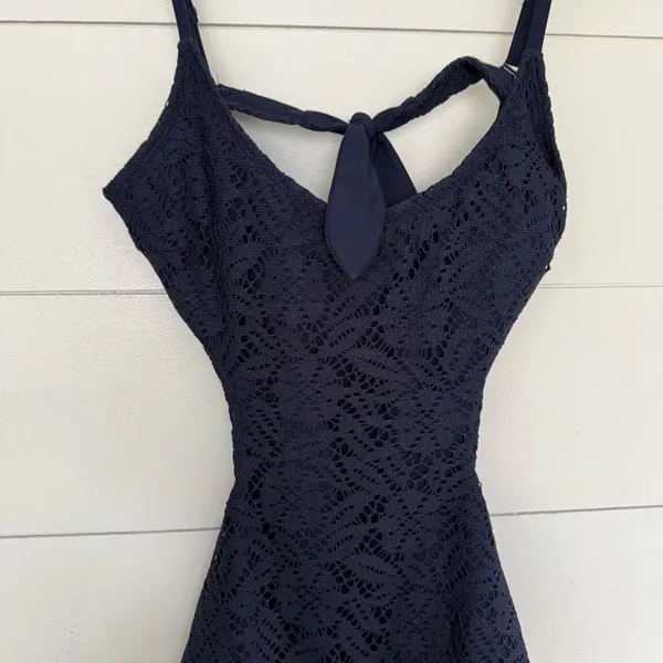 Aerie Women’s XL Navy Blue Lace Patterned One Piece Swim New - Image 2