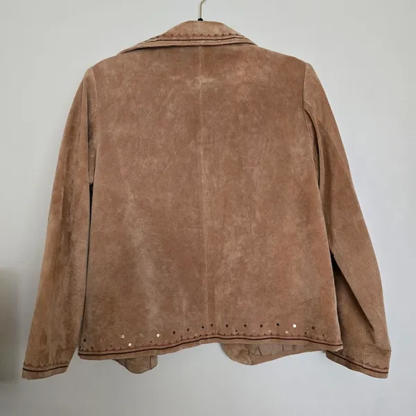 Chicos Women's Jacket Leather Open Front Collared W/ Lining Embroidery - Image 2