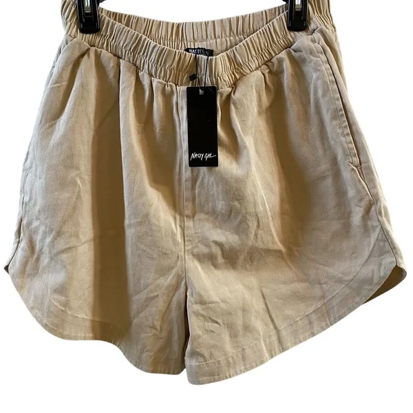 Nasty Gal‎ Twill Running Shorts 100% Cotton NWT Neutral Tan Size L Beach Vacay - Image 3
