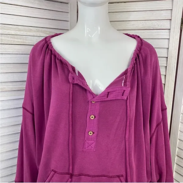 Free People Movement Surfs Up Oversized‎ Shirt Pocket Pullover Slouchy Knit Pink - Image 7