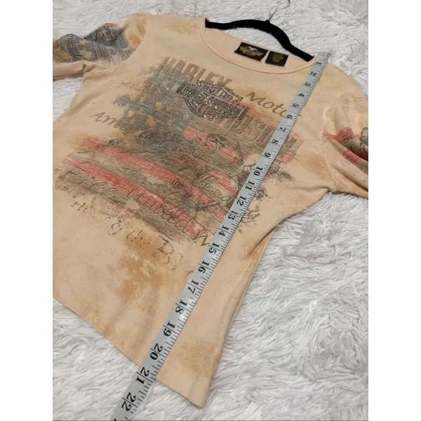 Harley Davidson Vintage Flag Cotton Top in Beige Medium - Image 4