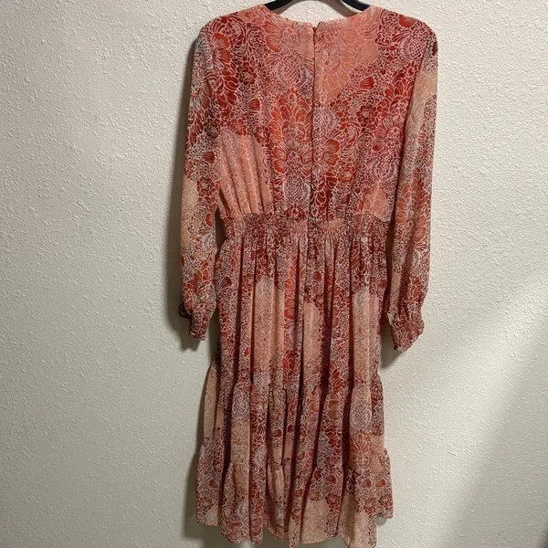 Just Taylor Orange Paisley Floral Smocked Waist Tiered Mini Dress Womens Size‎ 6 - Image 9