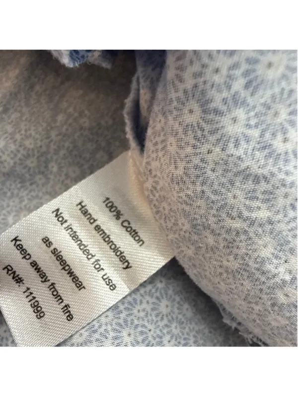 Dina Yang Cotton Pajama Set Medium Blue White Ditsy Floral 2PC Button Down - Image 8