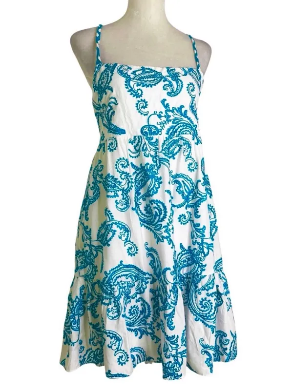 Alice + Olivia Khira Embroidered Mini Dress Bow Back Ivory Turquoise Size 8 Flaw - Image 4