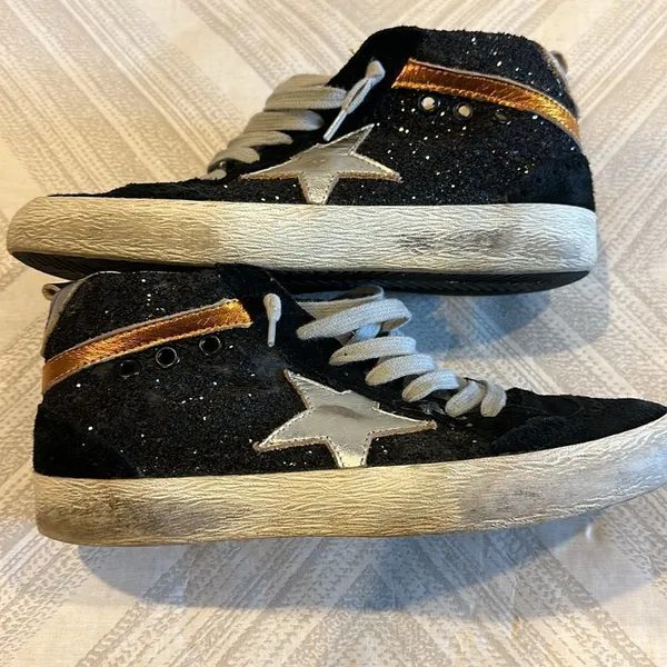 Golden Goose Mid Star Black Glitter and Silver Star Sneakers - Size 37 - Image 4