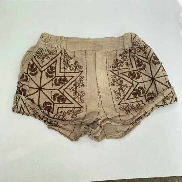 Free People XS Tan Brown Embroidered Boho Cotton Shorts Festival - Image 2
