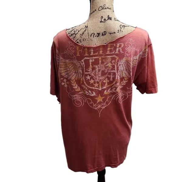 Lost Angels T-shirt Womens Large Faded Red Rust Distressed Graphic Skull Wings‎ - Image 5
