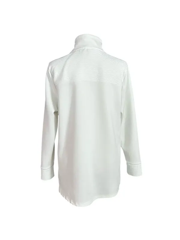 Jones New York Signature White w/ Ribbed Detail Funnel Neck Pullover Size Small - Image 4