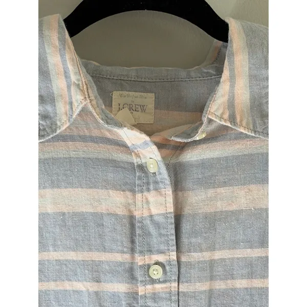 J Crew The Perfect Shirt‎ Linen Cotton Striped Button Down Pink Blue Medium - Image 11