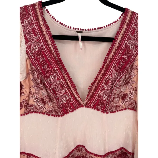 Free People Women's My Love Mini Dress Pink Size XS Boho Pom Pom Balloon Sleeves - Image 5