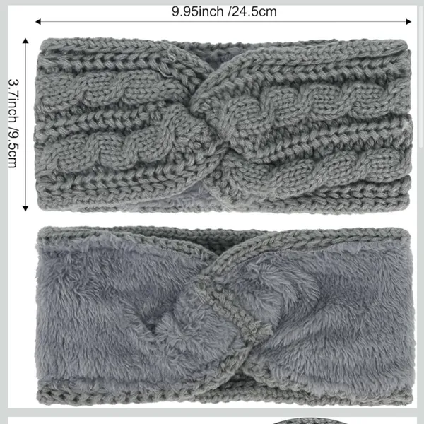 Amazon NWB TWO PACK Cable Knit Twist Headband Ear Warmer Set; Faux Fur Lined - Image 3
