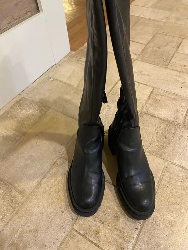 ZARA Knee-High Black Boots Leather - Image 2