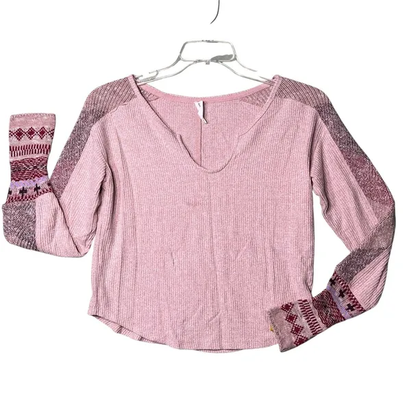 Daily Practice Anthropologie Shirt Womens XS Pink Waffle Knit Thermal Split Neck - Image 11