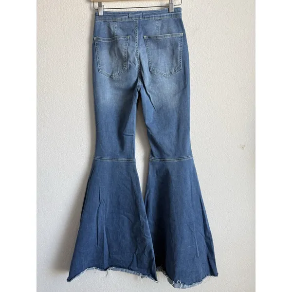 WE THE FREE Women's Just Float On Flare Jeans 27 High Rise Raw Hem Boho Festival - Image 11