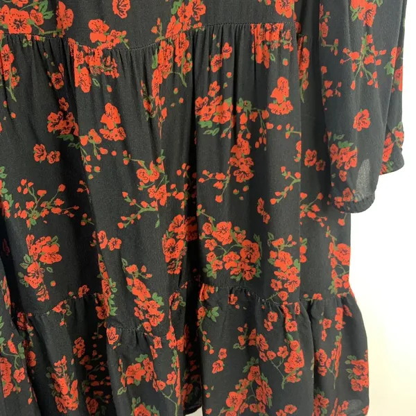 Zara Size M Dress Black Floral Print Babydoll Flowy 3/4 Sleeve Whimsygoth Grunge - Image 5