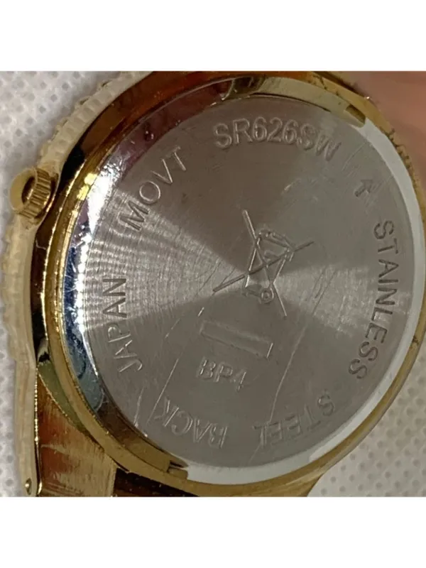 Women’s gold tone watch 38mm round quartz analog mop dial size 7” running - Image 7