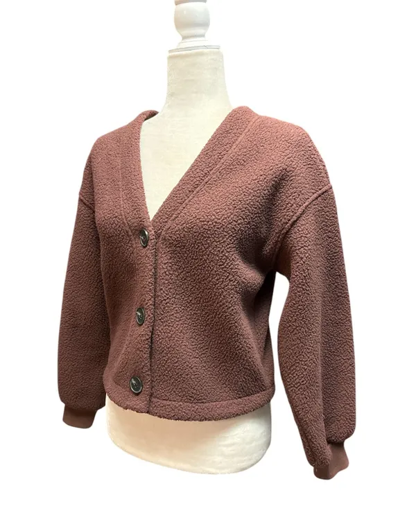 Madewell (Re)sourced Fleece Crop Cardigan Hot Cocoa size XS - Image 4