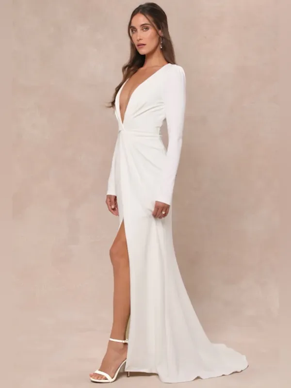 Lulus NWT Medium Stunning White Long Sleeve Mermaid Maxi Wedding Dress Bride - Image 3