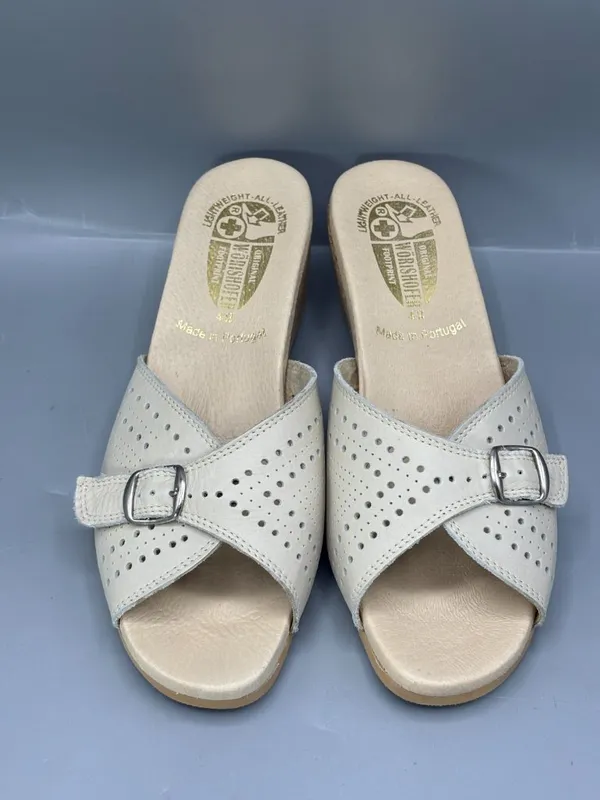 Worishofer Slide Sandals Womens 11.5 Tan Cork Wedge Heel Crossover Strap Slip On - Image 3