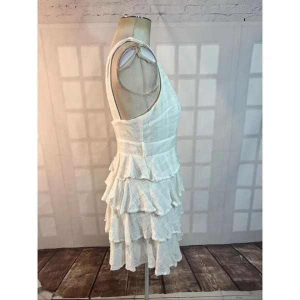 Saints & Secrets White Plunging Neck Ruffle Tiered Sleeveless Mini Dress Medium - Image 5
