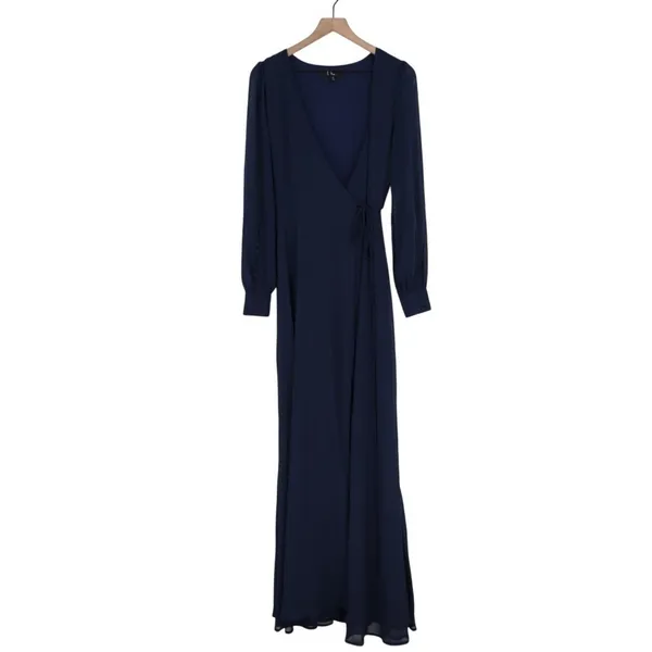 Lulus My Whole Heart‎ Wrap Dress Womens Medium Midnight Blue Long Sheer Sleeves - Image 2