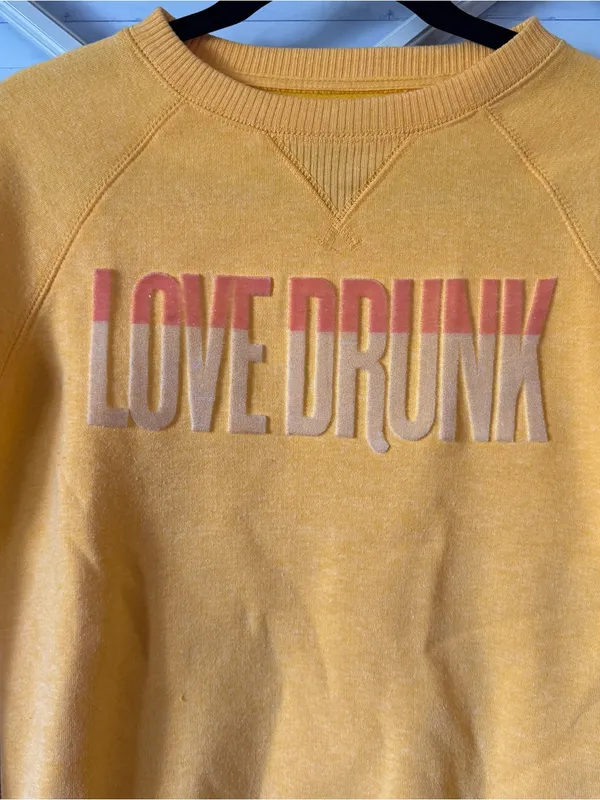 Aeropostale Sweatshirt Size XS‎ Womens Love Drunk Crop Pullover Yellow - Image 2