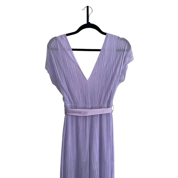 Alice + Olivia Mitsue Plissé Jumpsuit 2 Lilac Pleated Wide Leg Belted - Image 6