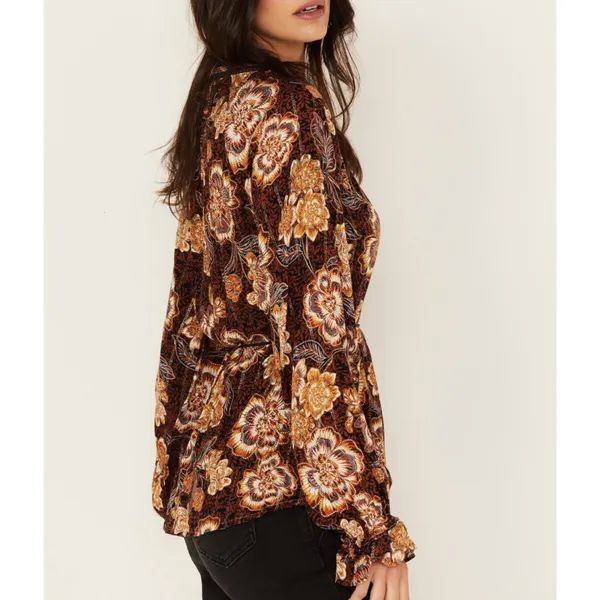 Shyanne Floral Blouse - Brown and Gold - Image 2