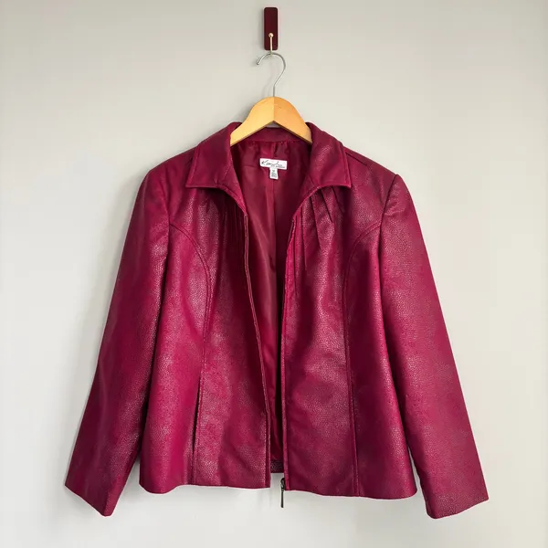 Vintage Kim Rogers Jacket 12P Red Wine Merlot Faux Leather Snakeskin Whimsygoth - Image 4