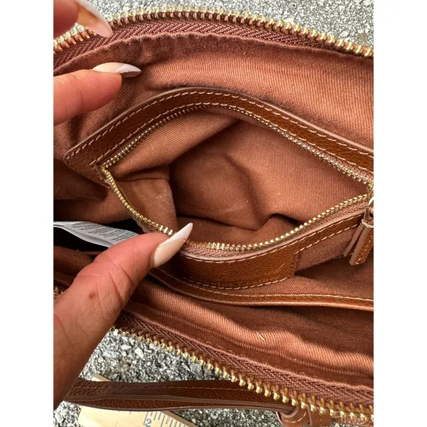 Ashwood Brown Pebbled Leather Crescent Hobo Shoulder Bag Cognac Gold Hardware - Image 7