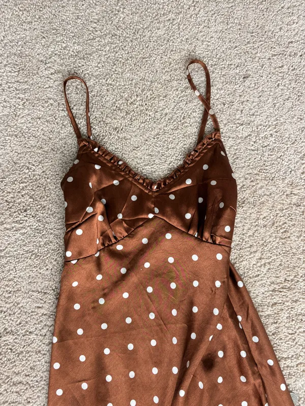 brown polka dot silk dress - Image 4