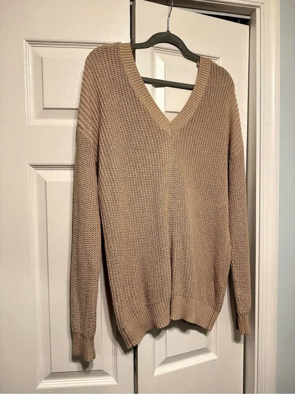 Forever 21 Lace-Up V-Neck Acrylic Sweater in Brown Size Medium - Image 2