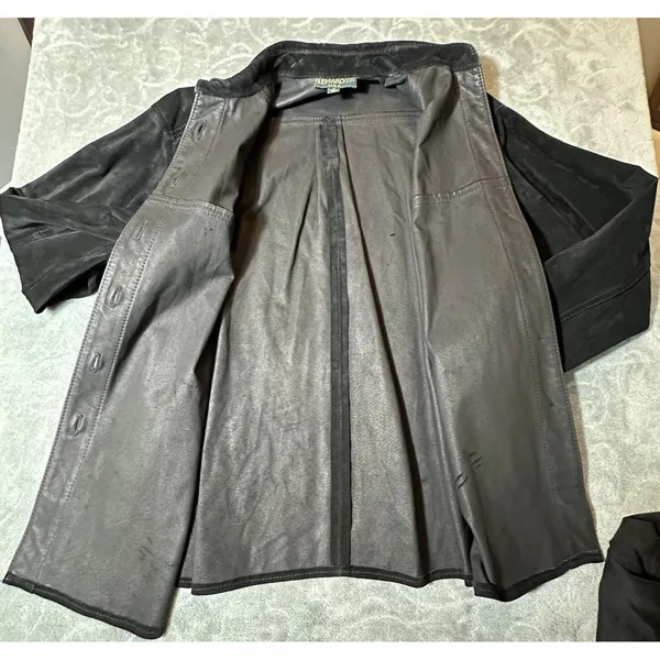 Genuine Leather Suede Black Long Skirt & Button Top Suit Set Matching VTG - Image 16