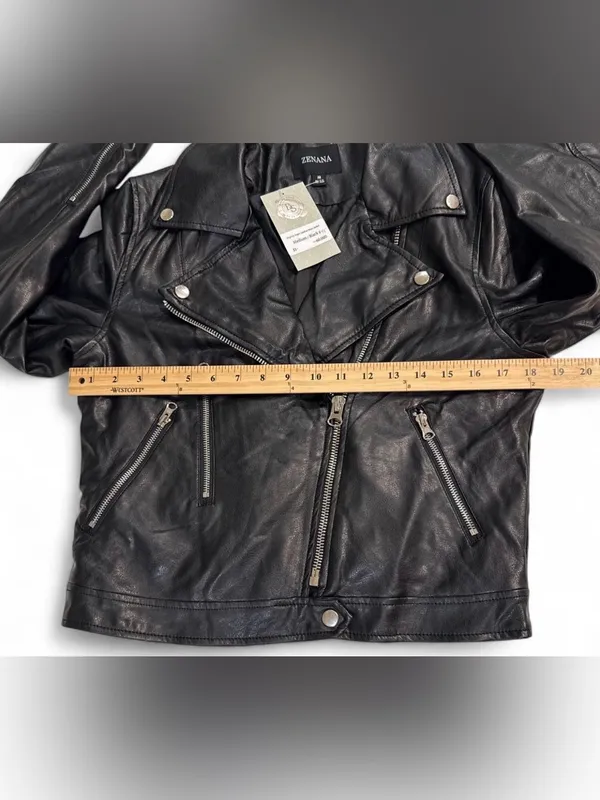 Zenana Virginia Black Vegan Leather Moto Jacket Size M NWT - Image 5