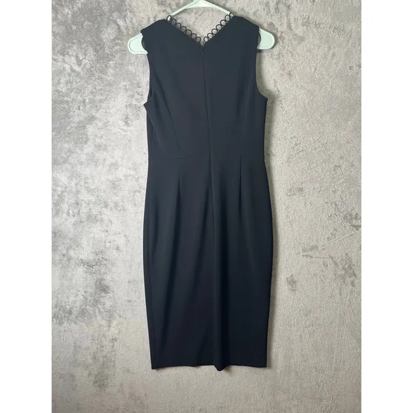 Calvin Klein Black Sheath‎ Dress Sleeveless Ring Trim V-Neck Career Cocktail 2 - Image 3