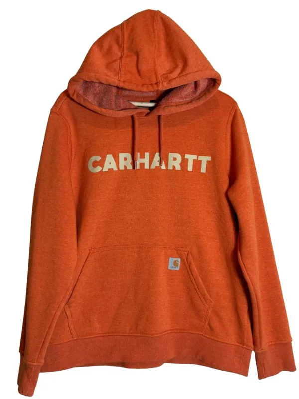 Carhartt Relaxed Fit Midweight Logo Graphic Sweatshirt Women Large Orange Hoodie - Image 2