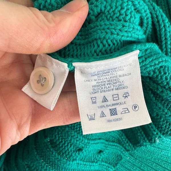 Lands' End Womens XL Teal Green 100% Cotton Cable Knit Shoulder Button Sweater - Image 5