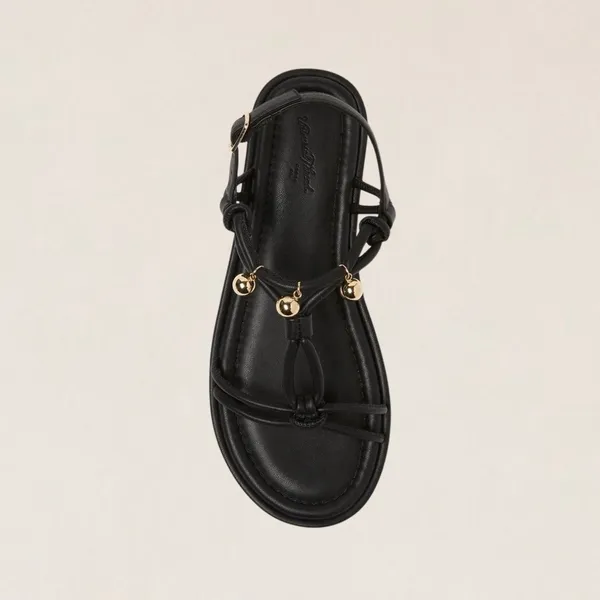 Universal Thread Black Strappy‎ Flat Sandals Gold Bead Detail Ankle Strap 7.5 - Image 4