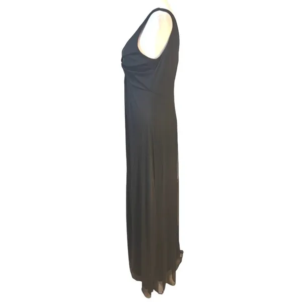 Alex Evenings Gown Women 10 Black Excellent Knot Front V-Neck Chiffon Maxi Dress - Image 3