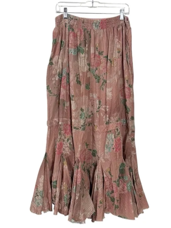 Free People Ethereal Dainty Cottage Bordeaux Floral Maxi Skirt Size Medium - Image 7