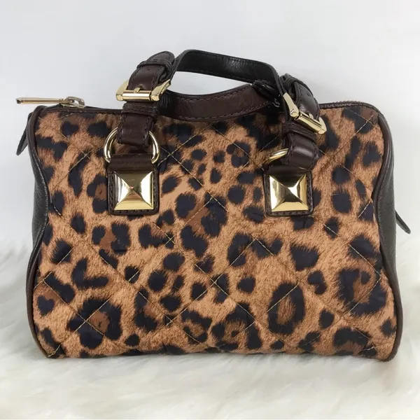 Michael Kors Small Grayson Bag Quilted Leopard Nylon Fabric Leather Trim MK Tag - Image 3