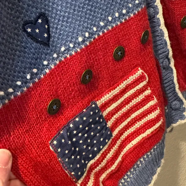 Koret City Blues Patriotic USA Flag Cardigan Americana Stars Hearts Knit Top - Image 2