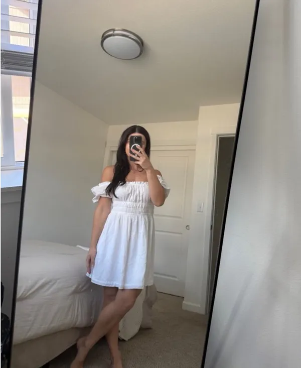 Bp white off the shoulder smocked bodice dress - Image 2