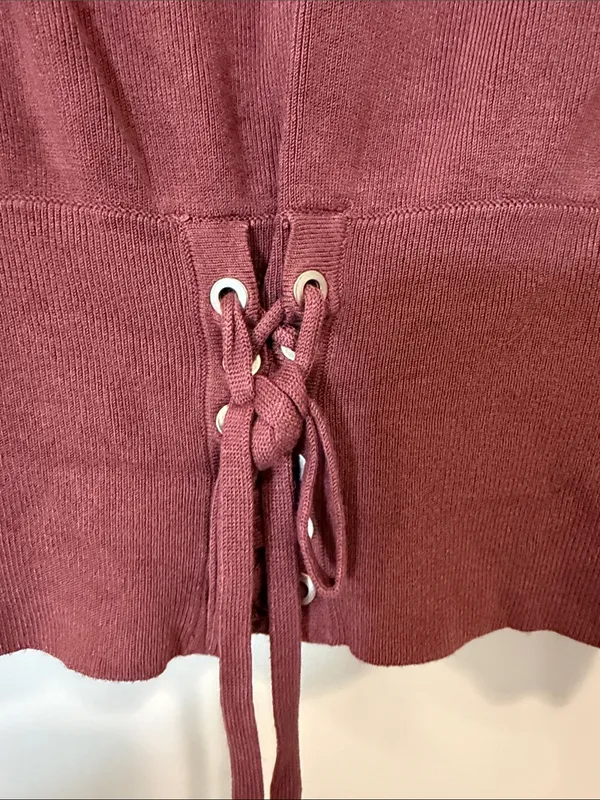 Express Dusty Rose Lace-Up Waist Knit Top - Image 3