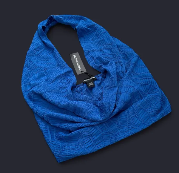 Electric Blue Textured Cowl Neck Blouse - Image 2