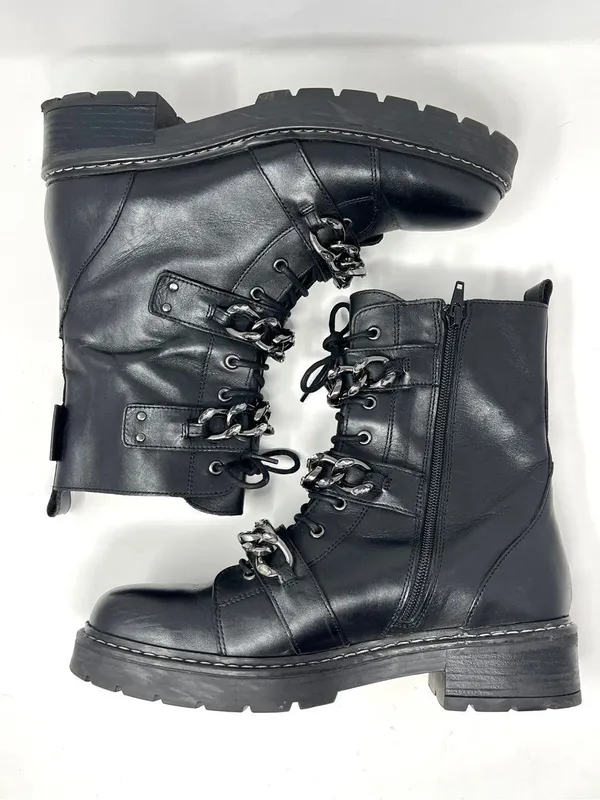Kurt Geiger London Storm Chain Combat Moto Boots Black Leather EU 40.5 US 9.5 - Image 4