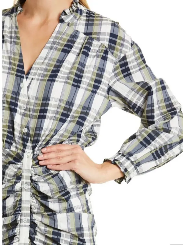 Veronica Beard Vilette Mini Shirt Dress Army Plaid size 8 - Image 3