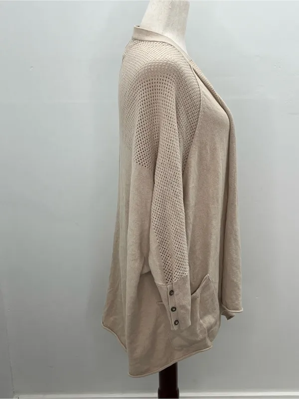 Democracy Beige Angora Blend Open Knit Pocket Draped Open Front Cardigan XL - Image 4