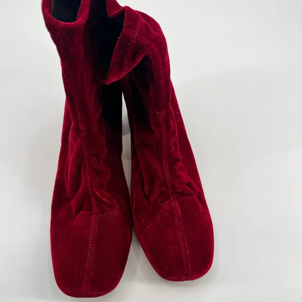 Zara basic Ruby Red Velvet Ankle Boots mid heel stylish stretchy EU 42 / US 11 - Image 5